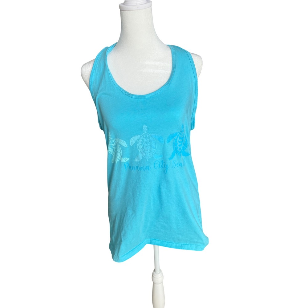 Delta Panama City Beach Sea Turtle Graphic Racerback Tank Top Blue Women MED